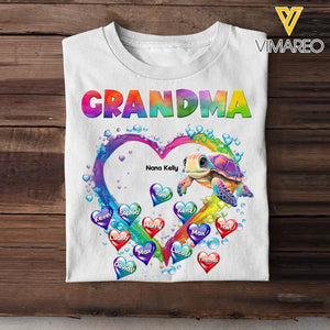 Personalized Grandma Nana Mom Auntie Chibi Turtles Floating Heart Water Colorful Art 2D Printed Tshirt KVH57