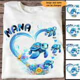 Personalized Grandma Nana Mom Auntie Chibi Turtles Heart 2D Printed Tshirt