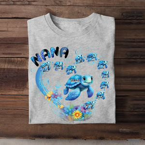 Personalized Grandma Nana Mom Auntie Chibi Turtles Heart 2D Printed Tshirt