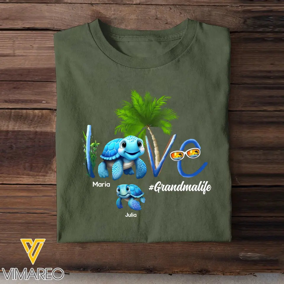 Personalized Love Grandma Life With Turtle Kid Names T-shirt Printed QTPN0507