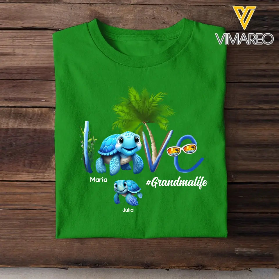 Personalized Love Grandma Life With Turtle Kid Names T-shirt Printed QTPN0507