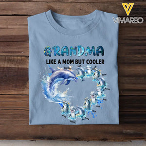 Personalized Grandma Like A Mom But Cooler Dolphins with Kid Names T-shirt Printed MTKVH0407