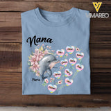 Personalized Nana Grandma Dolphin Hearts with Kid Names T-shirt Printed MTHN0507