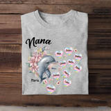 Personalized Nana Grandma Dolphin Hearts with Kid Names T-shirt Printed MTHN0507