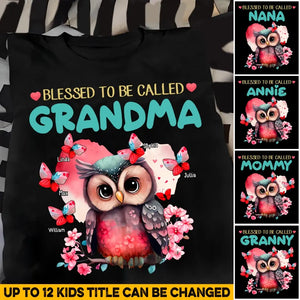 Personalized Blessed To be Called Grandma Owl Butterflies with Kid Names T-shirt Printed PNHN0507