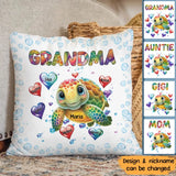 Personalized Grandma Mom Auntie Turtle Colorful Hearts With Kid Names Pillow Printed 23JUL-PTN05