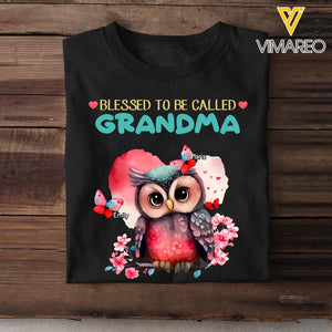 Personalized Blessed To be Called Grandma Owl Butterflies with Kid Names T-shirt Printed PNHN0507