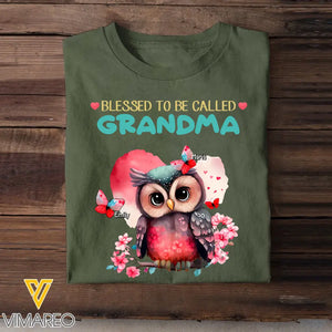 Personalized Blessed To be Called Grandma Owl Butterflies with Kid Names T-shirt Printed PNHN0507