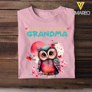 Personalized Blessed To be Called Grandma Owl Butterflies with Kid Names T-shirt Printed PNHN0507