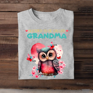 Personalized Blessed To be Called Grandma Owl Butterflies with Kid Names T-shirt Printed PNHN0507