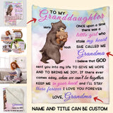 Personalized Granddaughter Bear Once Upon A Time There Was A Little Girl Who Stole My Heart She Called Me Grandma Quilt Blanket Printed HTHKVH0607