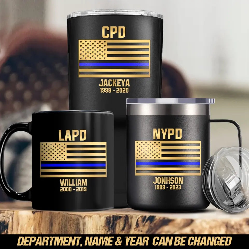 Personalized US Police Department with Name Black Mug or Tumbler 30oz Printed 23JUL-HQ05