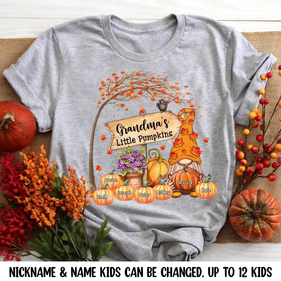 Personalized Grandmas Little Pumpkins Fall Season T-Shirt Printed QTDT807