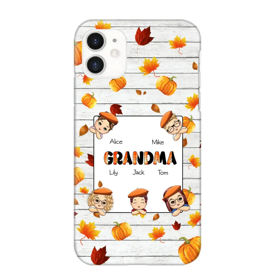 Personalized Fall Season Pumpkin Autumn Grandma with Kid Name Gift For Grandma Phonecase PNDT0707