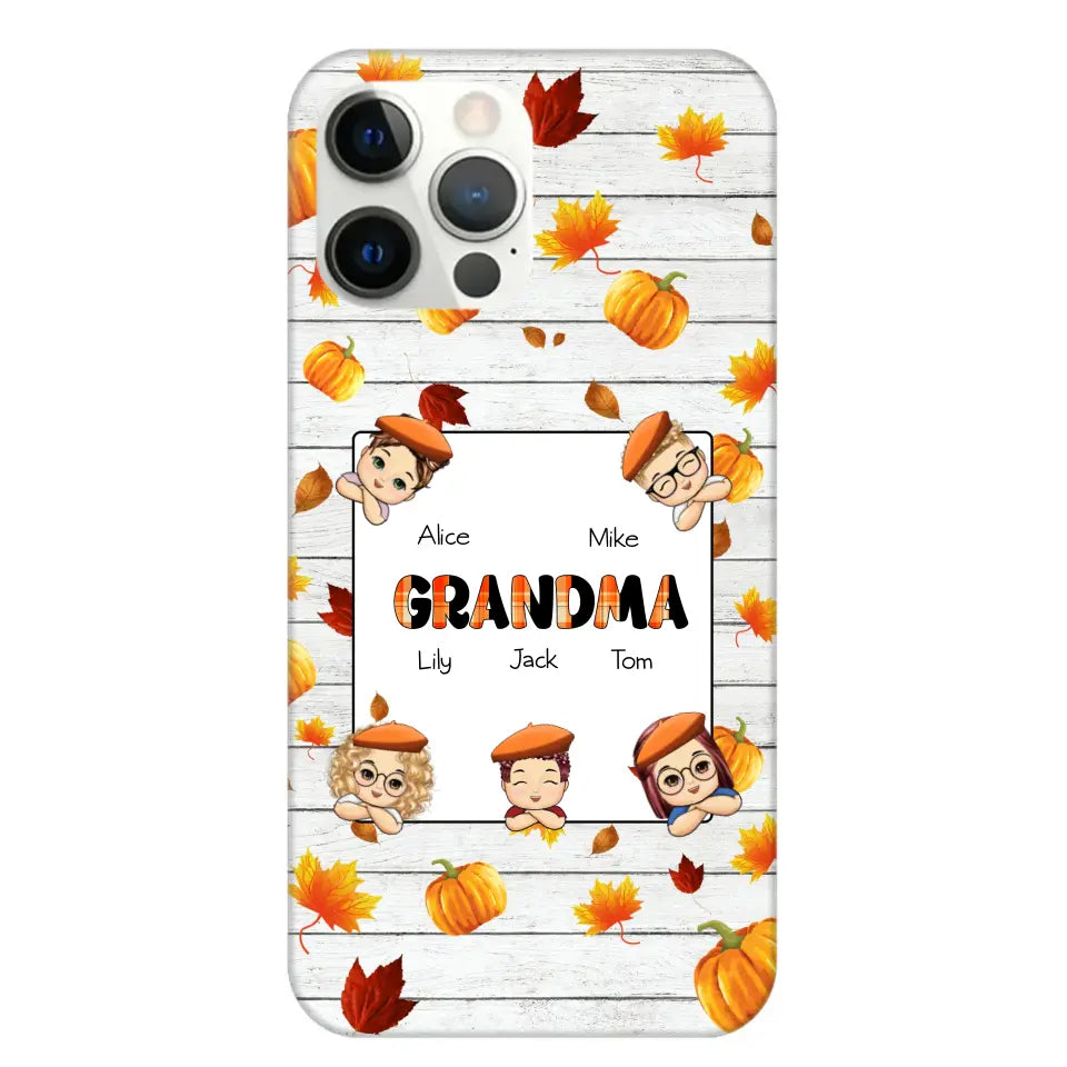 Personalized Fall Season Pumpkin Autumn Grandma with Kid Name Gift For Grandma Phonecase PNDT0707