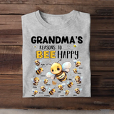 Personalized Grandma's Reasons To Bee Happy Nana Mom Auntie Custom Kids Name Tshirt