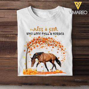 Personalized Upload Your Horse Photo Just A Girl Who Love Fall & Horses Fall Season Pumpkin T-shirt Printed MTHKVH0807