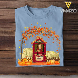 Personalized Horse At The Door Fall Season Pumpkin Maple Leaves T-shirt Printed MTHKVH1007