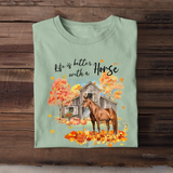 Personalized Upload Your Horse Photo Fall Season Pumpkin Life Is Better With A Horse T-shirt Printed MTHPD1007