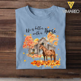 Personalized Upload Your Horse Photo Fall Season Pumpkin Life Is Better With A Horse T-shirt Printed MTHPD1007