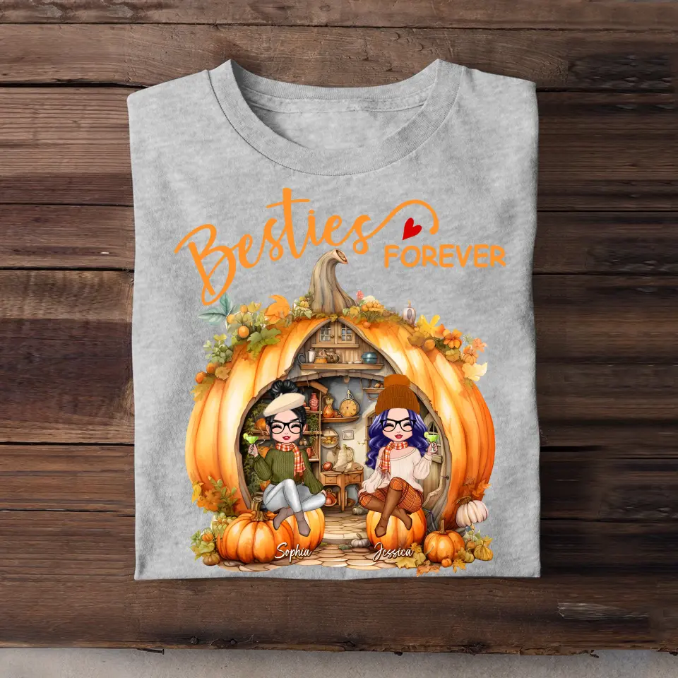 Personalized Besties Forever Fall Season Pumpkin T-shirt Printed MTHQ1007