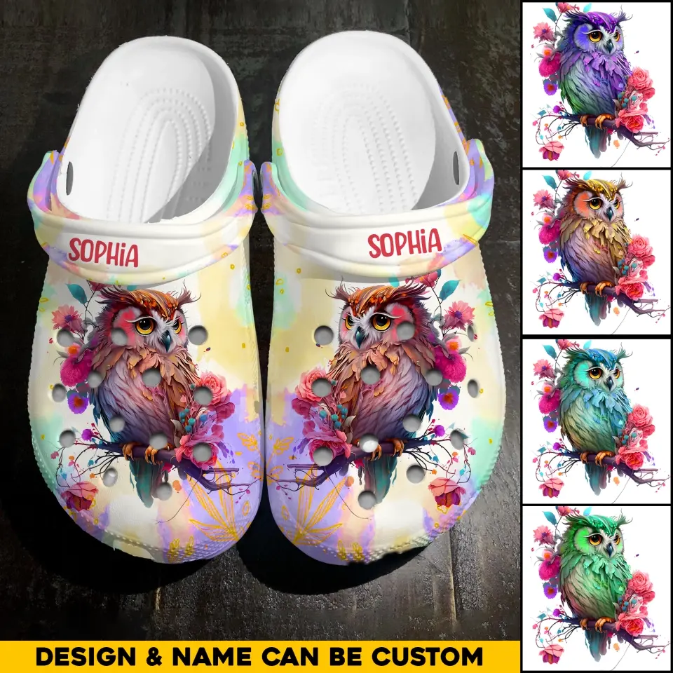 Personalized Owl with Name Clogs Slipper Shoes Printed QTHQ1007