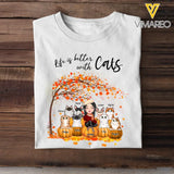 Personalized Life Is Better With Cats Fall Season Pumpkin T-shirt Printed MTPVD1007