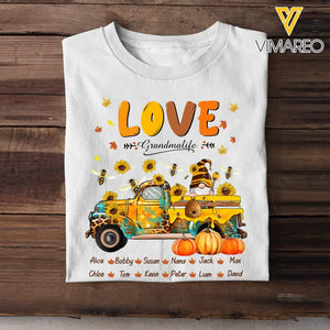 Personalized Love Grandmalife with Kid Names Fall Season Pumpkin Bees & Sunflowers Car T-shirt Printed HTHKVH1107