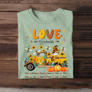 Personalized Love Grandmalife with Kid Names Fall Season Pumpkin Bees & Sunflowers Car T-shirt Printed HTHKVH1107