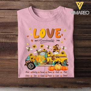 Personalized Love Grandmalife with Kid Names Fall Season Pumpkin Bees & Sunflowers Car T-shirt Printed HTHKVH1107