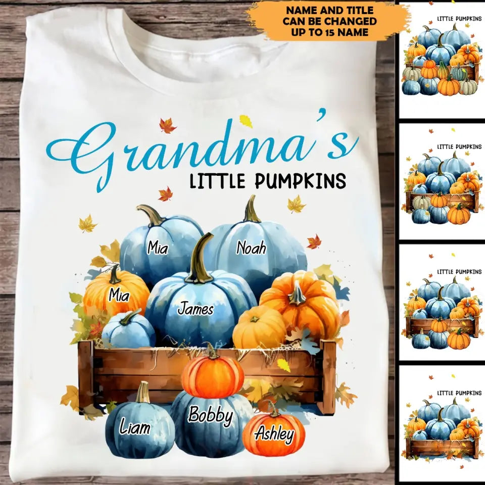 Personalized Fall Season Grandma's Little Pumpkins Kid Names T-Shirt Printed 23JUL-KVH10