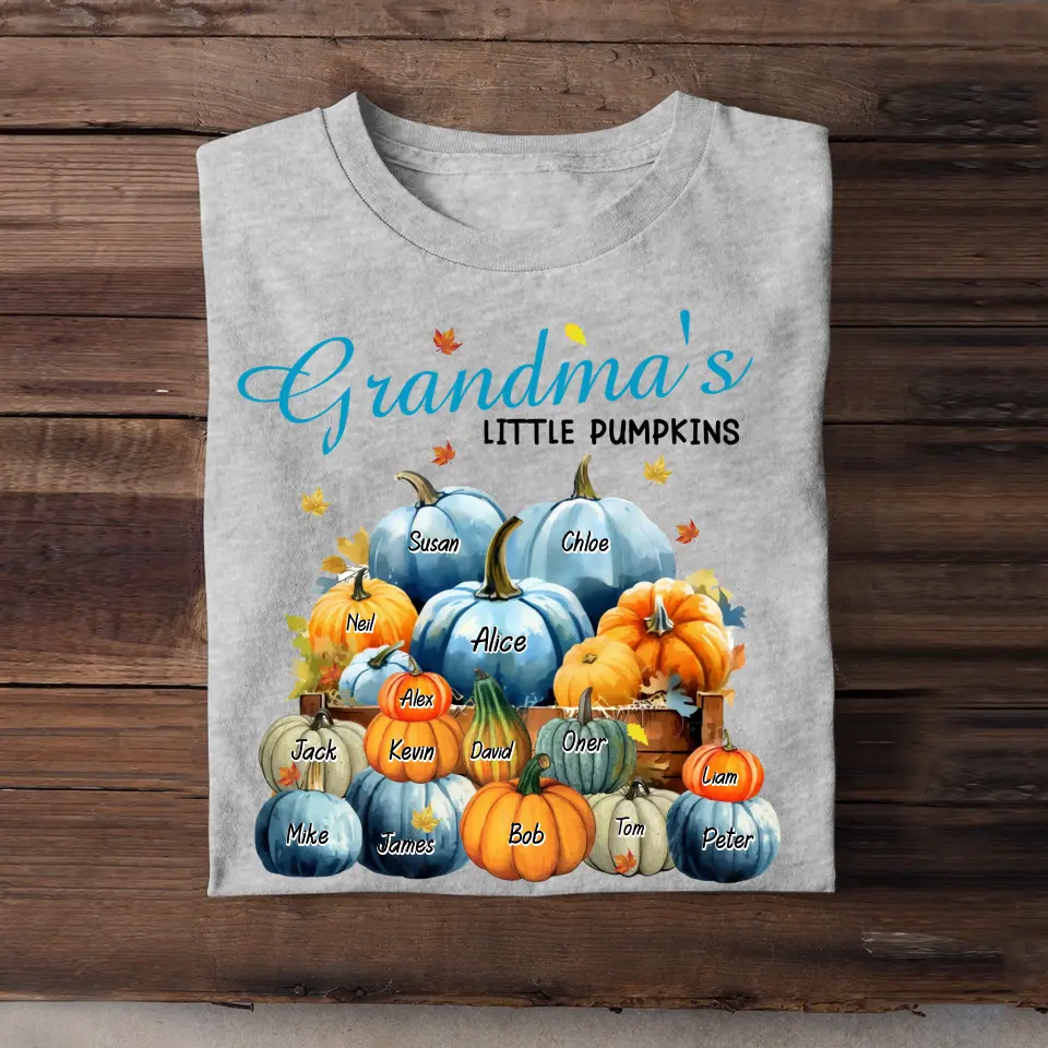 Personalized Fall Season Grandma's Little Pumpkins Kid Names T-Shirt Printed 23JUL-KVH10