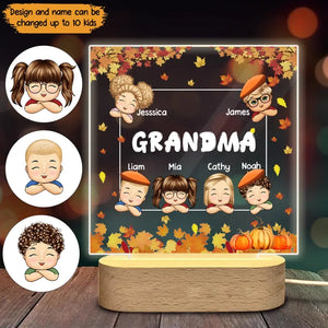 Personalized Fall Season Pumpkin Grandma with Kid Names LED Night Light Acrylic LED Lamp Printed PNKVH1107