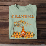 Personalized Fall Season Pumpkin Grandma Gnome & Kid Names T-Shirt Printed QTPVD1107