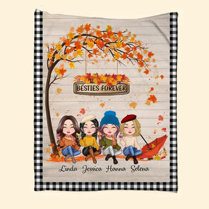 Personalized Besties Forever Fall Season Maple Leaves Fleece or Sherpa Blanket Printed PNHN1107