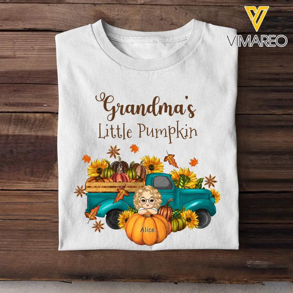 Personalized Fall Season Grandma's Little Pumpkins  & Kid Names T-Shirt Printed HTHPVD1107