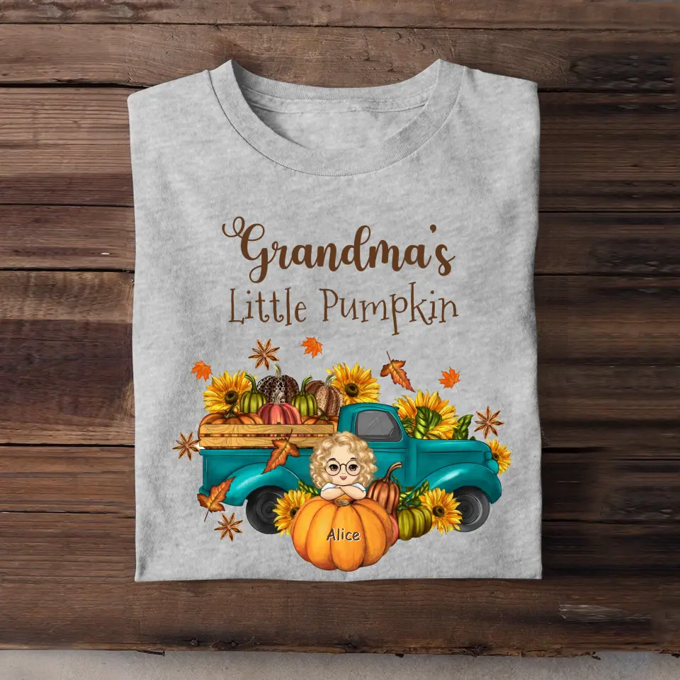 Personalized Fall Season Grandma's Little Pumpkins  & Kid Names T-Shirt Printed HTHPVD1107