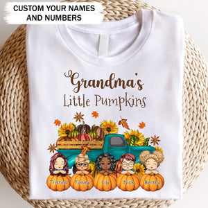 Personalized Fall Season Grandma's Little Pumpkins  & Kid Names T-Shirt Printed HTHPVD1107