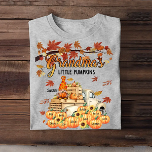 Personalized Fall Season Grandma Little Pumpkins Gnome & Kid Names T-shirt Printed HTHHN1107