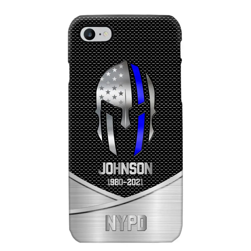 Personalized US Flag Law Enforcement Thin Blue Line Department Phone Case Printed 23JUL-PD12