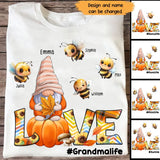 Personalized Fall Season Pumpkin Love Gnome Grandma with Bees Kid Names T-Shirt Printed MTHN1207