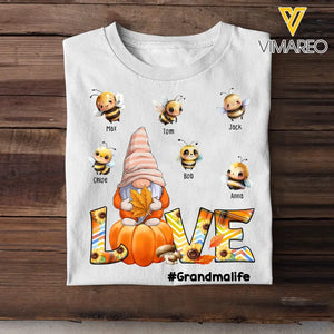 Personalized Fall Season Pumpkin Love Gnome Grandma with Bees Kid Names T-Shirt Printed MTHN1207