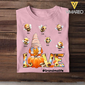 Personalized Fall Season Pumpkin Love Gnome Grandma with Bees Kid Names T-Shirt Printed MTHN1207