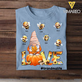 Personalized Fall Season Pumpkin Love Gnome Grandma with Bees Kid Names T-Shirt Printed MTHN1207