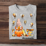 Personalized Fall Season Pumpkin Love Gnome Grandma with Bees Kid Names T-Shirt Printed MTHN1207