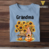 Personalized Fall Season Pumpkin Gnome Sunflowers Grandma with Kid Names T-Shirt Printed MTPN1307