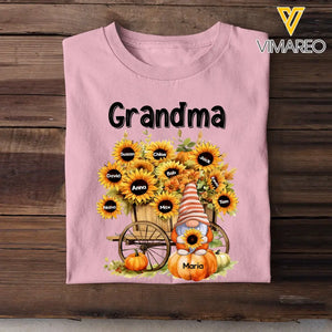 Personalized Fall Season Pumpkin Gnome Sunflowers Grandma with Kid Names T-Shirt Printed MTPN1307