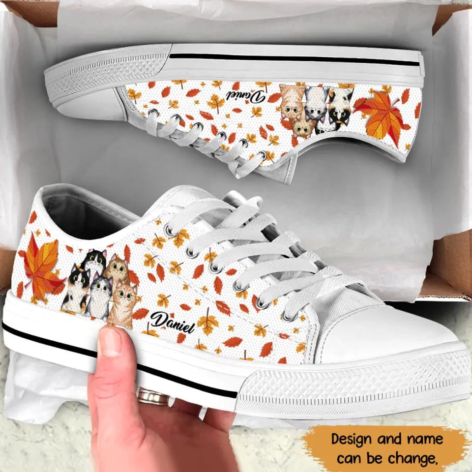 Personalized Fall Season Cat Lovers Low Top Shoes Printed HTHHN1307