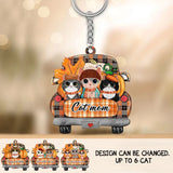 Personalized Fall Season Pumpkin Car Cat Lovers Gift Acrylic Keychain Printed PNHN1307