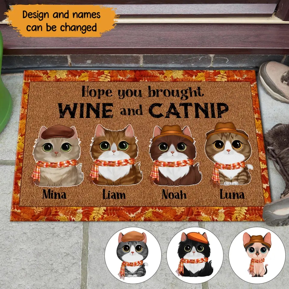 Personalized Hope You Brought Wine And Catnip Cat Lovers Gift Doormat Printed HTHKVH1307